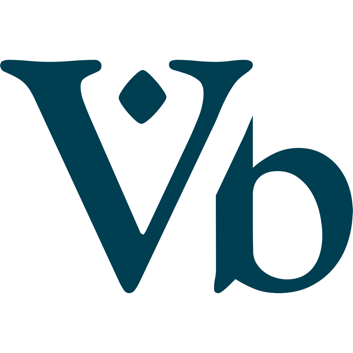 Varbridge monogram logo featuring a bold ‘V’ and ‘b’ in deep navy blue with a diamond-shaped accent, symbolising rugged elegance and timeless design.