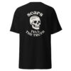 Black Varbridge t-shirt featuring a bold white skull graphic with stitched scar and “Scars Tell The Truth” arched around it