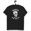 Black Varbridge t-shirt with a white skull illustration and the text “Scars Tell The Truth” arched above and below