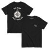 Black Varbridge t-shirt with “No Map Just Miles” design on the back, featuring a white compass illustration; front displays a minimalist Vb logo on the chest