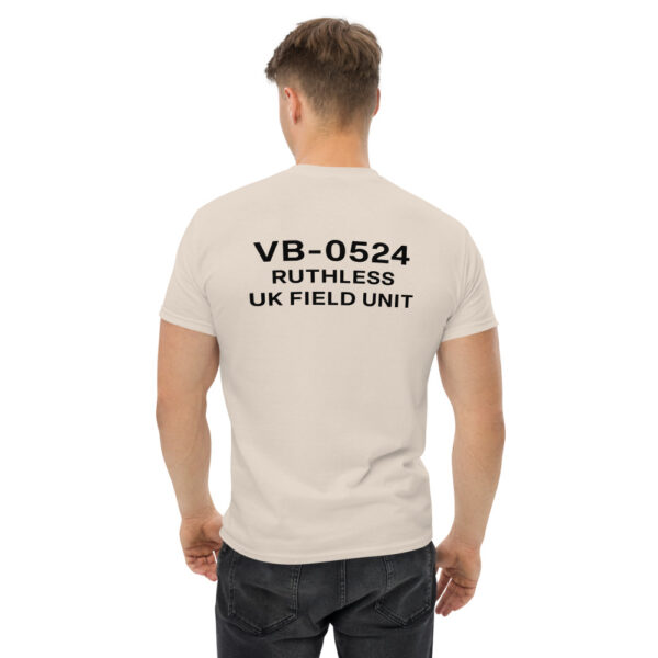 Man wearing Varbridge UK Field Unit t-shirt with VB-0524 back print design