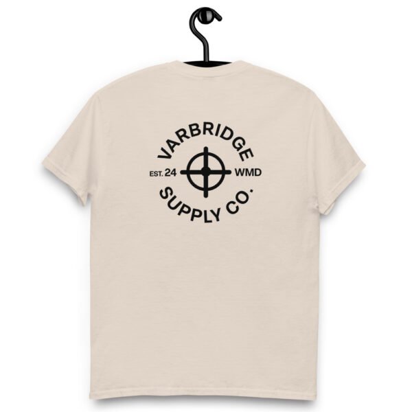 Varbridge Supply Co. t-shirt on hanger with compass-style back graphic