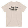 Beige Varbridge t-shirt with “Every Piece Tells a Story” graphic on back
