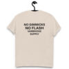 Back view of Varbridge Supply t-shirt with bold “No Flash” graphic on hanger